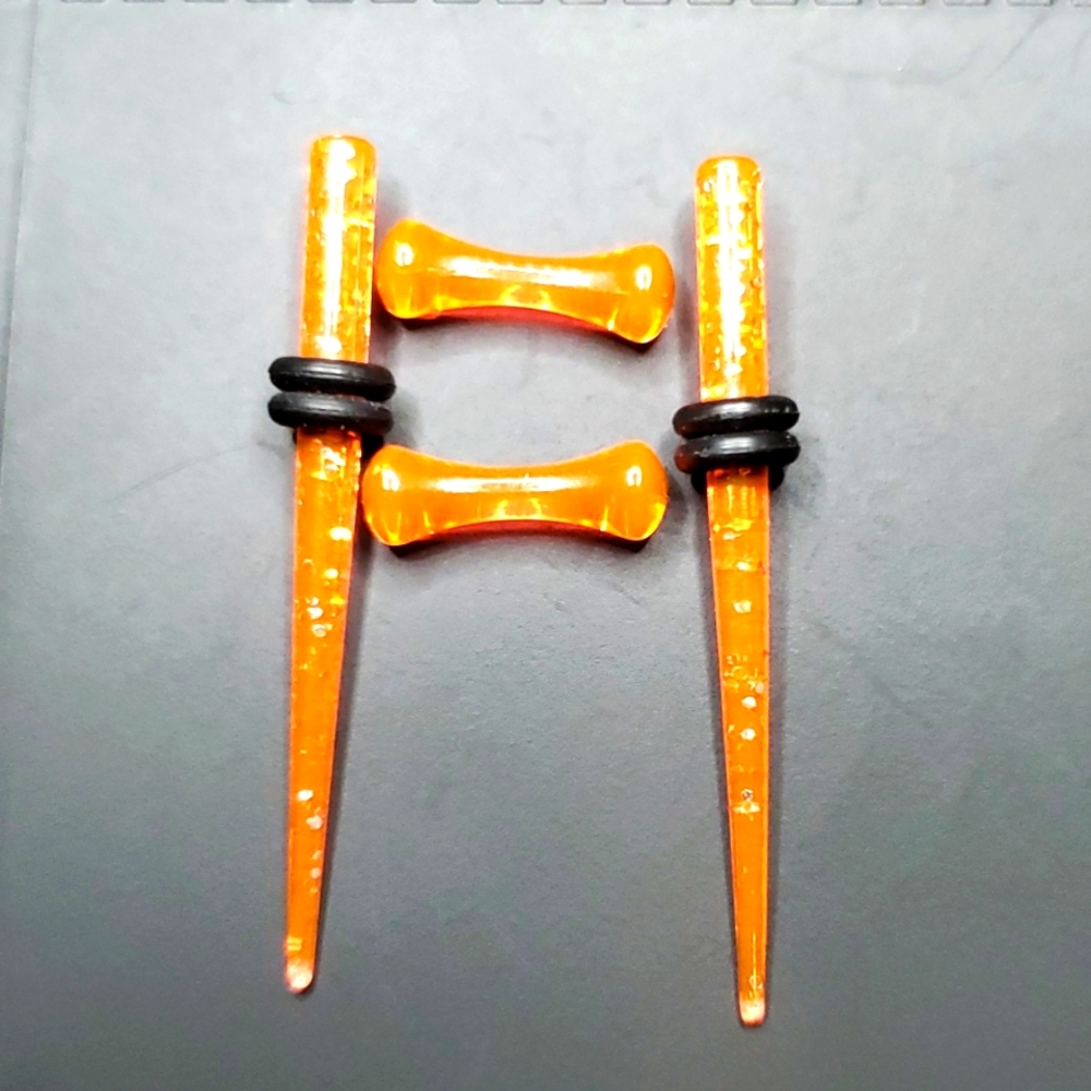 Tapers, ear plugs 2 pair orange Translucent body piercing jewelry 2.5mm